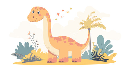Adorable Cartoon Brachiosaurus Vector Illustration for Children's Designs