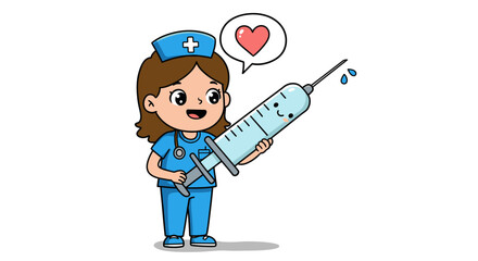 Cartoon nurse character with syringe illustration