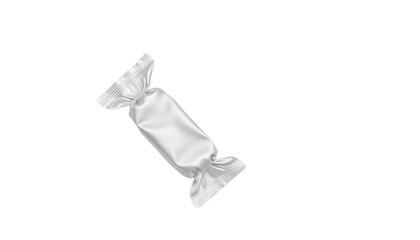 Wrapped candy mock up with shiny silver foil, showcasing a smooth surface and soft edges, ideal for product design and packaging concepts in confectionery industry