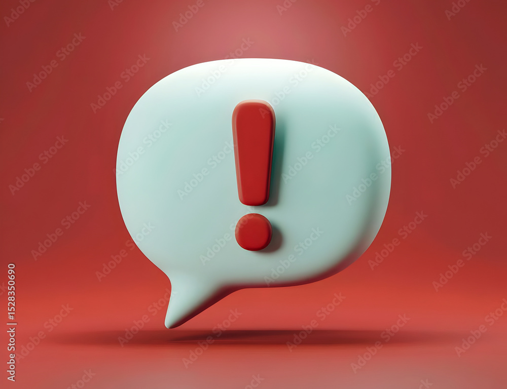 Poster 3d render of exclamation mark in speech bubble
