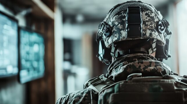 A rear view of a soldier in tactical gear, equipped for action, symbolizing duty, bravery, and the focused mindset essential for military operations.