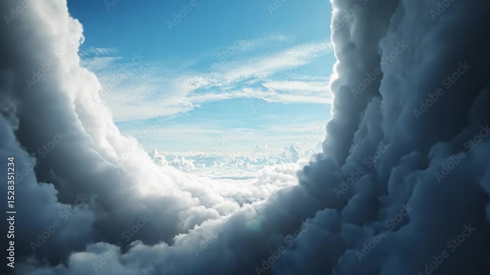 Aufkleber heavenly break in the clouds: a breathtaking view of a clear blue sky peeking through a dense layer 