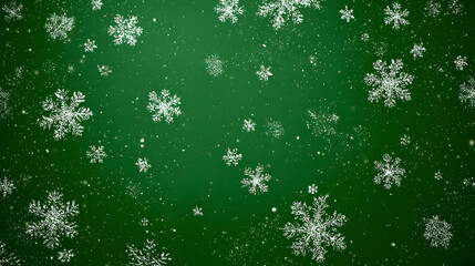 Festive Green Winter Background with Sparkling Snowflakes
