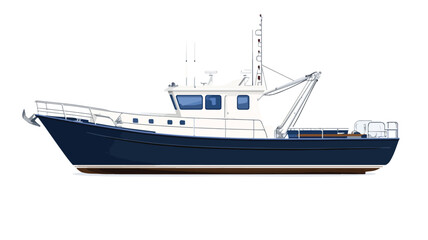 Professional Fishing Boat Vector Illustration Isolated on White Background