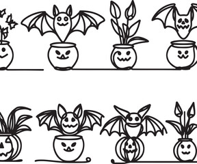 One Line Drawing of Halloween Bat in Pot
