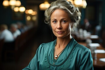 Obraz premium This portrait of an elegant elderly woman exudes grace and wisdom, beautifully lit and captured in a refined setting evoking nostalgia and class.