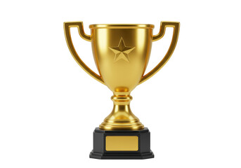 Golden trophy cup with star isolated on transparent background