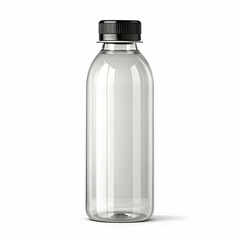 Transparent plastic bottle mockup with black cap isolated