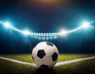 tradition soccer ball illuminated by stadium lights