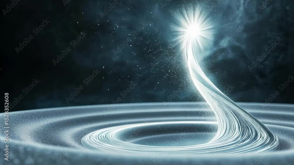 Poster Celestial Pathway: A radiant beam of light ascends from a swirling vortex, creating a celestial pathway towards a bright star in a dark, cosmic background. The image evokes feelings of hope.