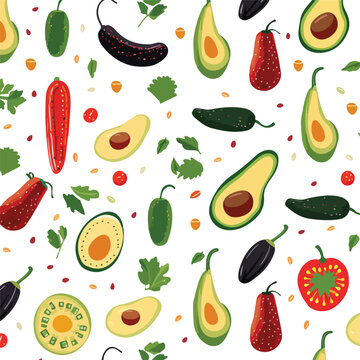 Authentic Mexican Food Gastronomy Background Pattern with Chili Peppers for Culinary Design Projects