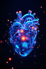 Futuristic digital heart with circuits and lights
