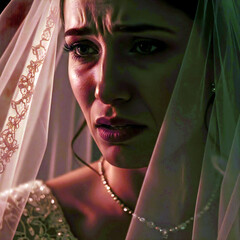Emotional bride with tears on wedding day