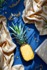 Pineapple on golden silk cloth