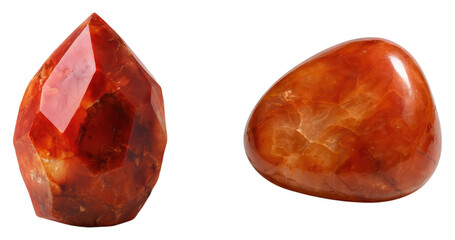 Polished Natural Carnelian Gemstone with Vibrant Orange and Red Hues, Perfect for Jewelry Making or Collection, Isolated on Transparent and White Background
