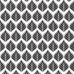 set of seamless geometric patterns, seamless black and white patterns, stylized leaves, leaves arranged in diagonal, overlapping grid, botanical-inspired design, leaf shape 