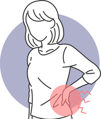 Illustration of woman with severe lower back pain highlighted in red