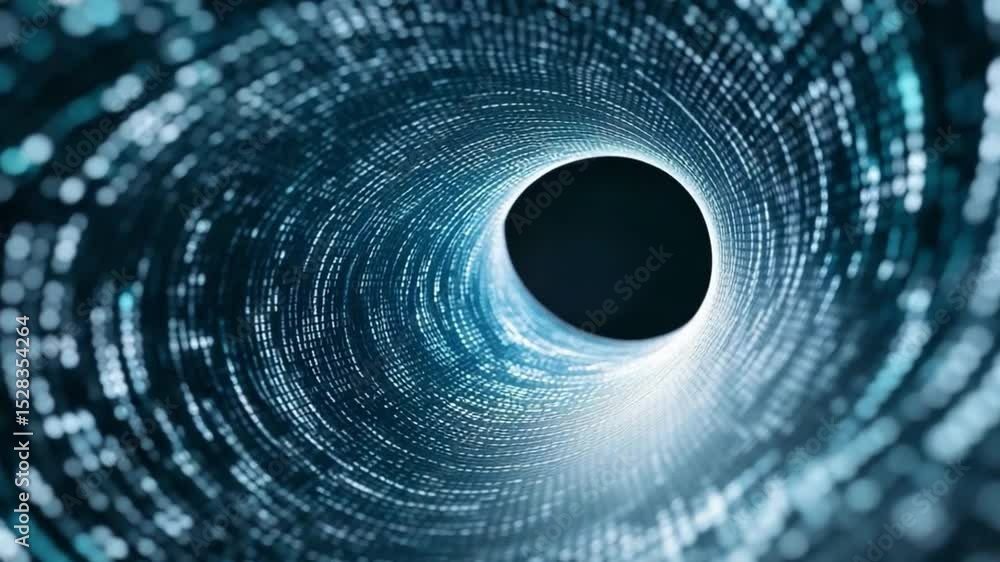 Poster journey into the cosmic void: an abstract representation of a black hole, with an immersive visual. 