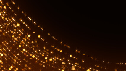 golden glitter shiny stars and bokeh lights and particles abstract dark luxury gold background, holiday christmas new year social media design element