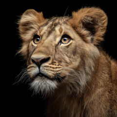 Fototapeta premium isoliert, freigestellt, schwarzer, hintergrund, copyspace, löwe, tier, löwin