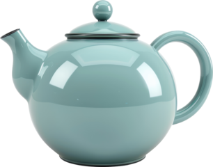 Round teal teapot with a polished surface.