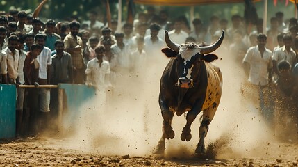 bull taming sport Jallikattu in South India