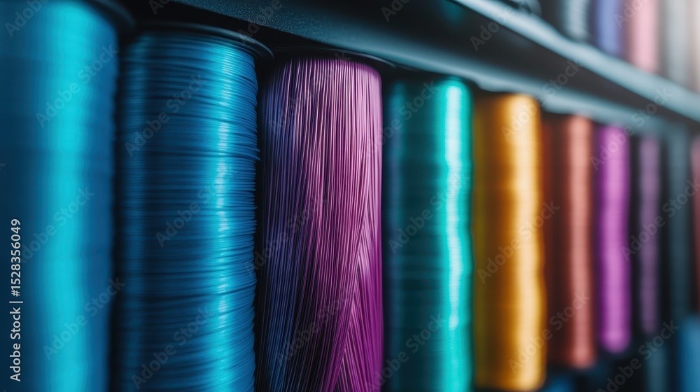 Aufkleber a close-up shot of a shelf displaying an array of colorful threads, showcasing their vibrant hues an