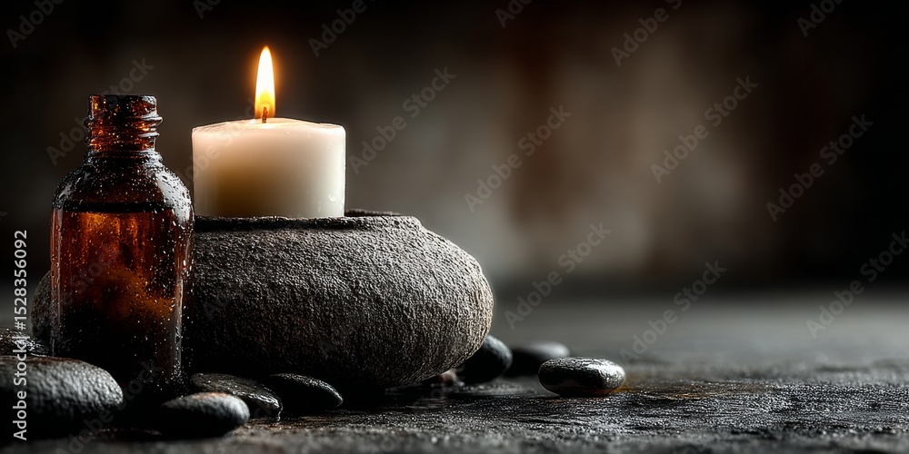 Poster serenity captured in soft candlelight on a textured stone surface creates a peaceful ambiance for re