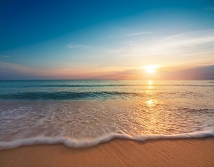 Fototapeta premium blur sunrise horizon cool sea background on horizon tropical sandy beach relaxing outdoors vacation