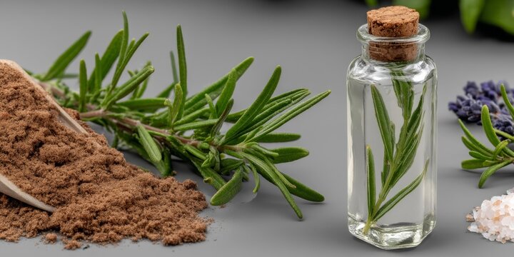 Captivating Rustic Display of Olive Oil Bottle Featuring Rosemary and Coarse Salt Inviting Warmth and Flavor in Culinary Creations - Powered by Adobe