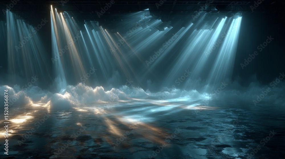Poster dramatic interplay of cold fog and light creates an otherworldly atmosphere in a studio setting fill