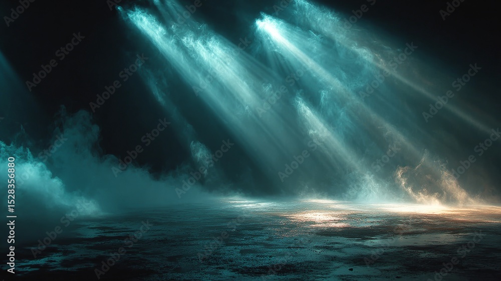 Aufkleber Misty Studio Backdrop With Enchanting Rays of Light Creating a Dreamlike Atmosphere in a Hyperrealistic Setting