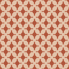 Abstract vector seamless pattern. Simple geometric ornamental texture with curved lines, smooth shapes, repeat tiles. Retro vintage style background. Red and beige color. Repeated design for decor