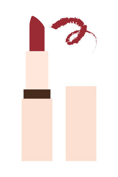 Elegant burgundy lipstick with smear swatch illustration in minimalist style. Perfect for beauty, cosmetics, makeup, and fashion designs. High-resolution isolated PNG