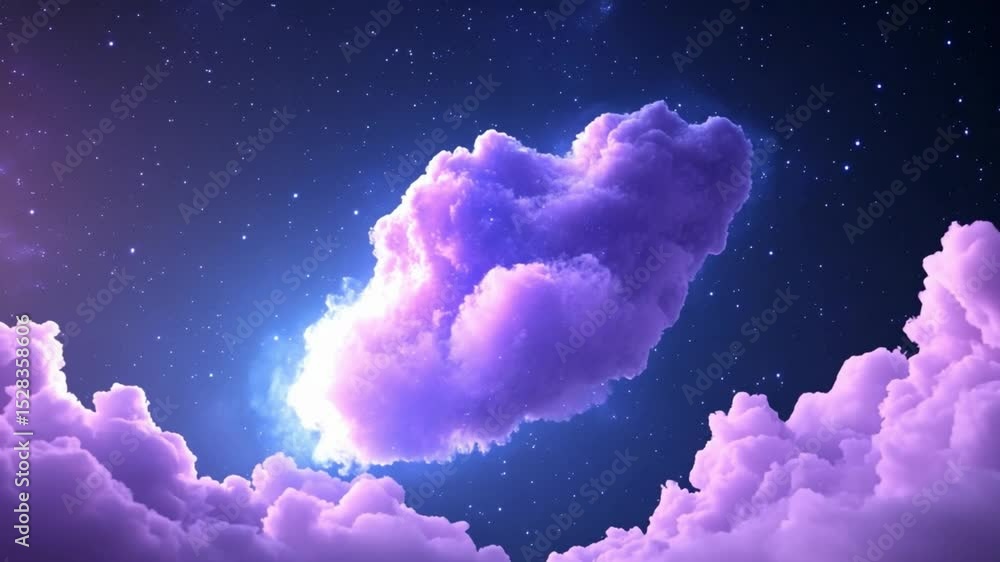 Poster Luminous Cloudscape: Clouds in soft hues illuminated against a cosmic backdrop, evoking a sense of wonder and calm.