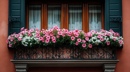 Colorful flower box on a window