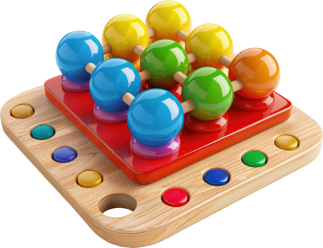 Colorful wooden toy with colorful balls.