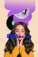 3d sketch image vertical collage of happy girl guy dance disco ball friday mood celebration party...