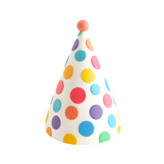 Party Hat PNG – Colorful Polka Dot Birthday Cap with Smooth Surface, Complementary Contrasting Colors, Soft Natural Light, Transparent Background


