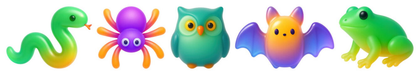 Obraz premium PNG Colorful cartoon animal figures, element set on transparent background
