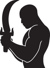 Muscular Silhouette Holding a Curved Sword
