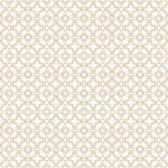 Luxury golden linear ornament. Vector abstract geometric seamless pattern with outline grid, diamonds, lattice, net. Simple minimal gold and white background texture. Repeating decorative geo design