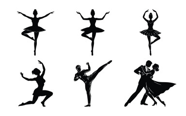  dancing people silhouette on white background
