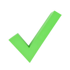 check mark on white or transparent background. 3D sign or tick symbol of correct approved or done to confirm choice or complete checklist validation of box choose