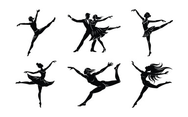  dancing people silhouette on white background