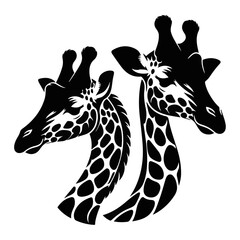 Black vector giraffe head and neck silhouette.