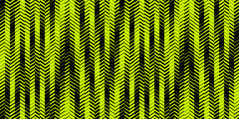 Fototapeta na wymiar Abstract vector geometric seamless pattern with fading lines, stripes, tracks, halftone shapes. Extreme sport style background, urban art. Neon green and black texture. Urban pattern. Trending design