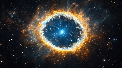 Naklejka premium A swirling cosmic nebula bursting outward in a radiant explosion of stardust and energy