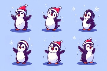 Fototapeta premium Festive penguins celebrating Christmas