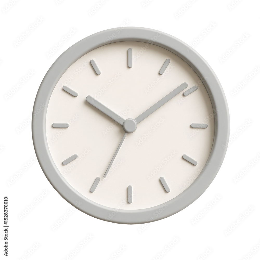 Poster minimalist gray 3d icon clock marking time on a transparent background, ideal for time management, s